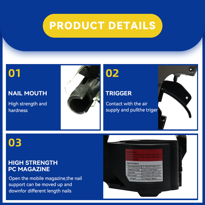 Rhinails pistola de clavos de bobina neumática de 20 grados
