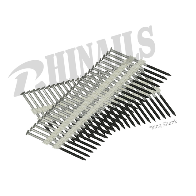 Rhinails Clavos en tiras de plástico con vástago de anillo galvanizado por inmersión en caliente de 3,08 x 83 mm para terrazas y marcos